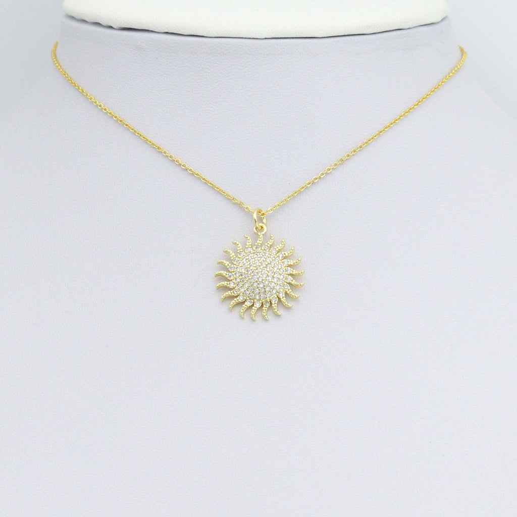 Clear CZ Gold Sunflower Charm Pendant, Sku#L722