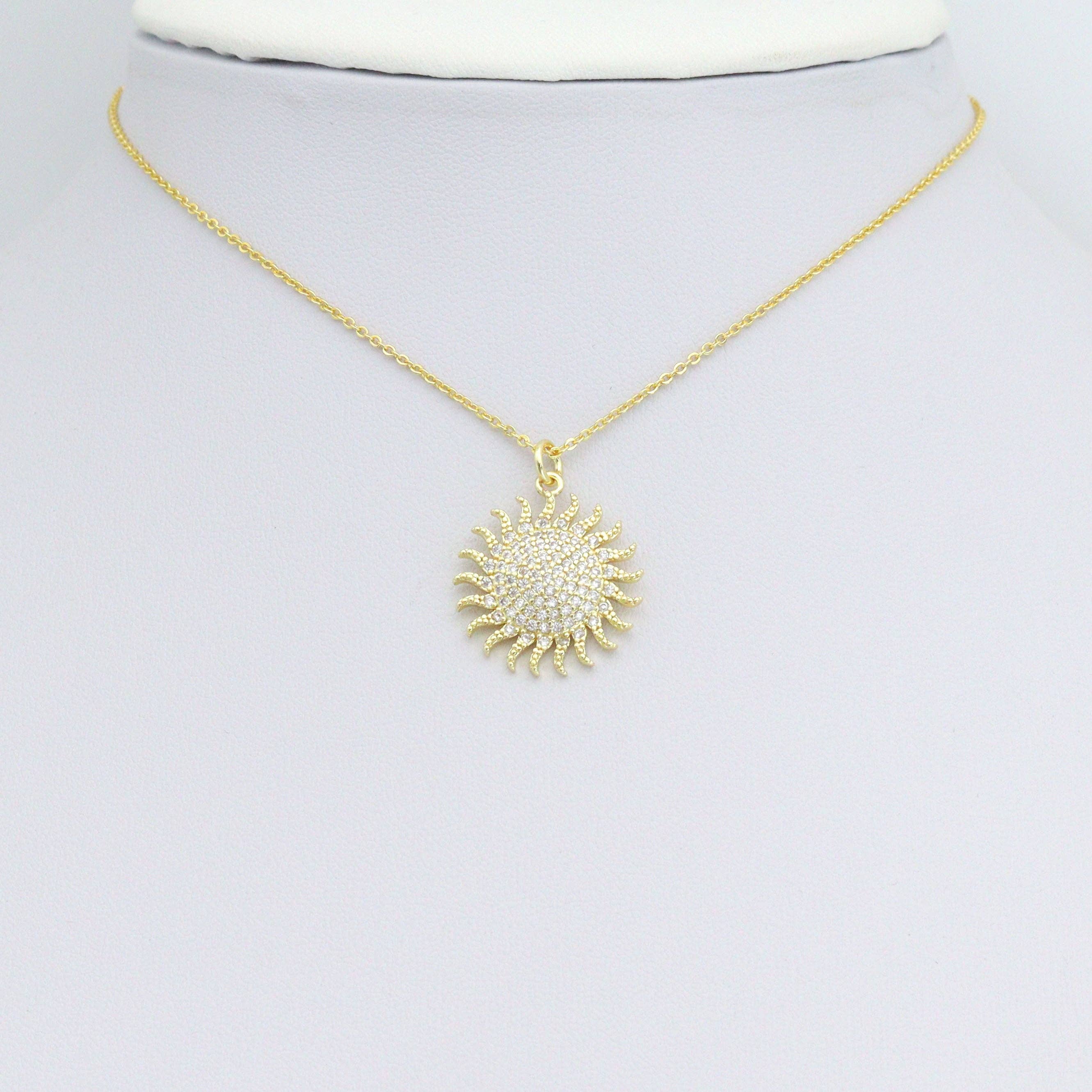 Clear CZ Gold Sunflower Charm Pendant, Sku#L722