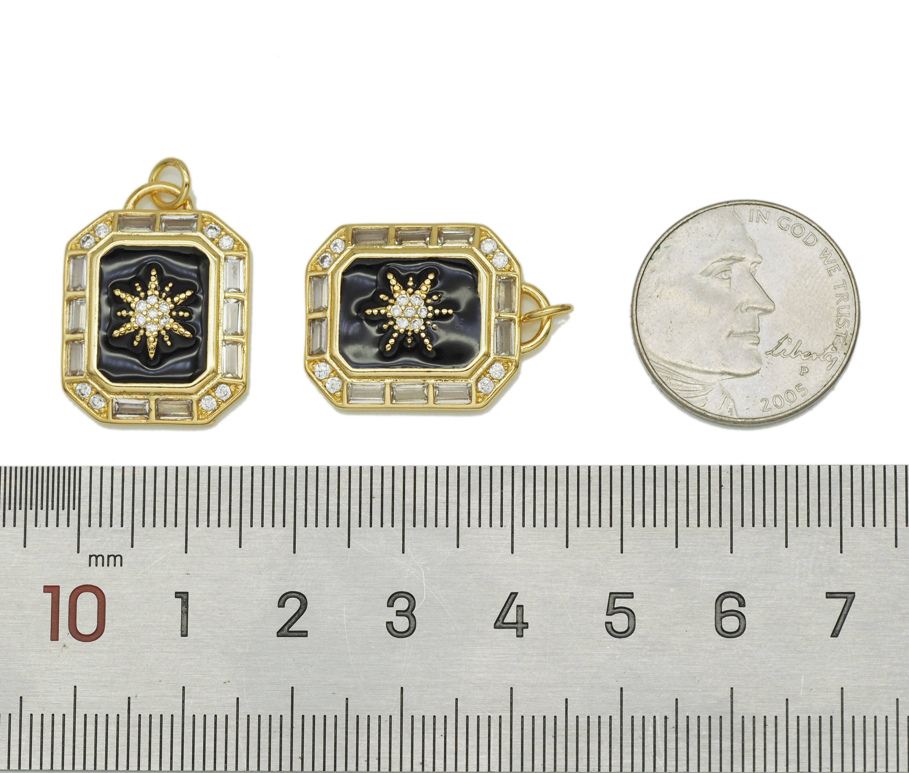 CZ Black Enamel North Star Pendant, Sku#Y648