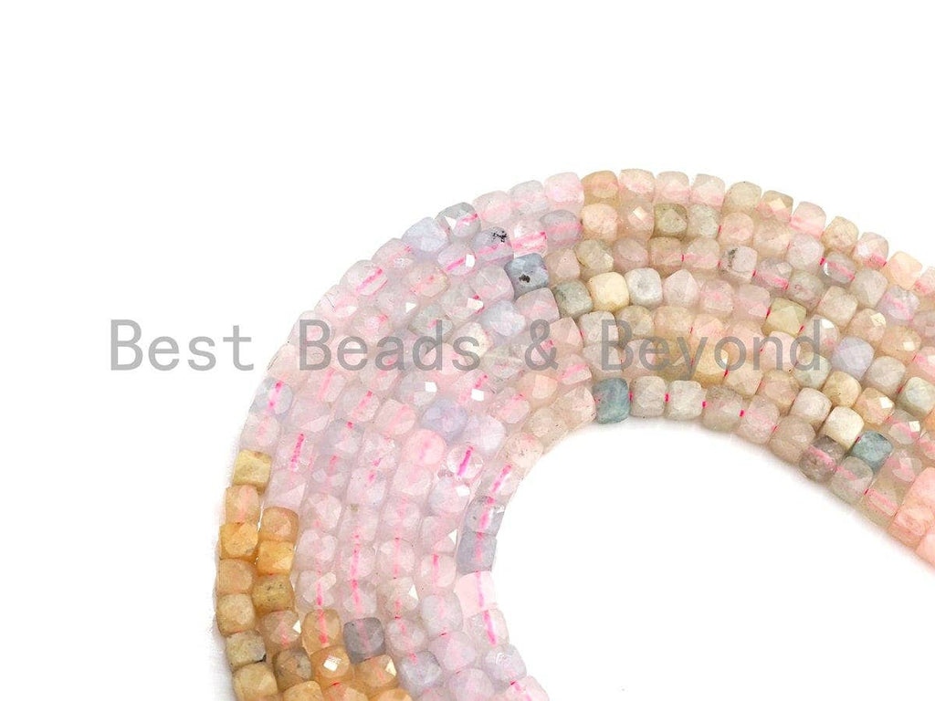 High Quality Natural Morganite Beads, 4mm Faceted Cube Morganite Beads, 16" Full Strand, sku#U776