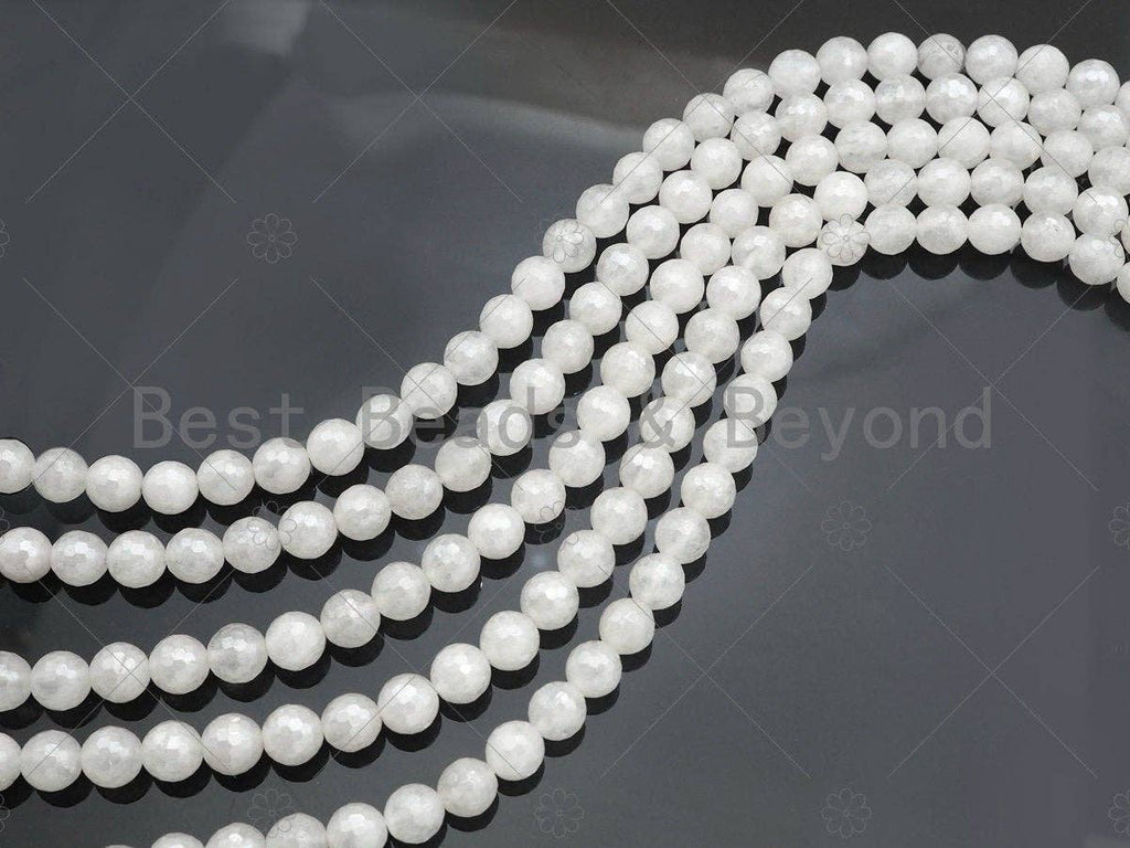 Mystic Coated Natural Faceted White Jade Beads, 6mm/8mm/10mm Natural White Gemstone Beads, Natural Jade Beads, 15.5inch strand, SKU#UA218