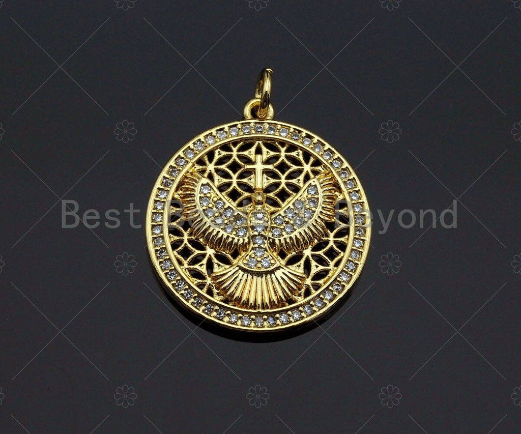 CZ Micro Pave Protection Pendant,Cubic Zirconia Tiercel Eagle Charm,Gold/Silver Tone,22x25mm, Men's Jewerly Findings, sku#L350