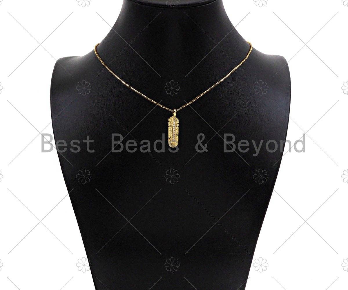 CZ Micro Pave Feather Shape Pendant/Charm,Cubic Zirconia Medallion Charm, Necklace Bracelet Charm Pendant,7x27mm, Sku#LK239
