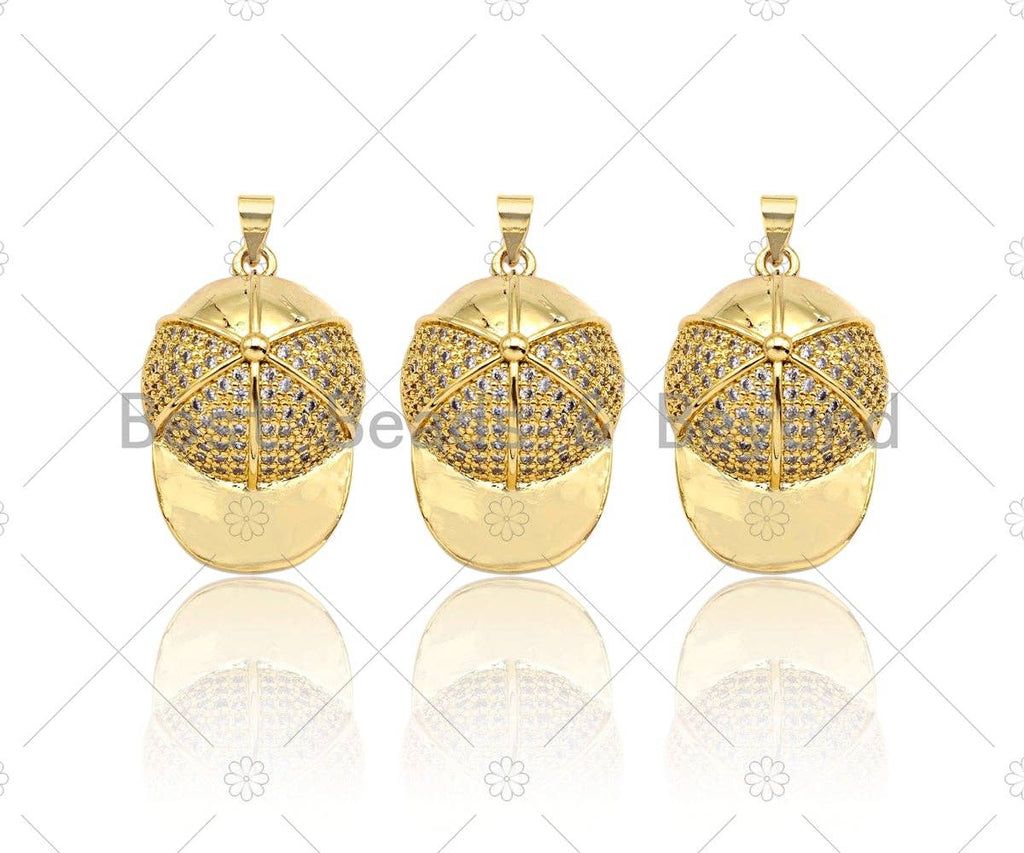 CZ Micro Pave Baseball Cap Shape Pendant/Charm,Cubic Zirconia Dainty Gold Charm, Necklace Bracelet Charm Pendant,20x30mm, Sku#LK269