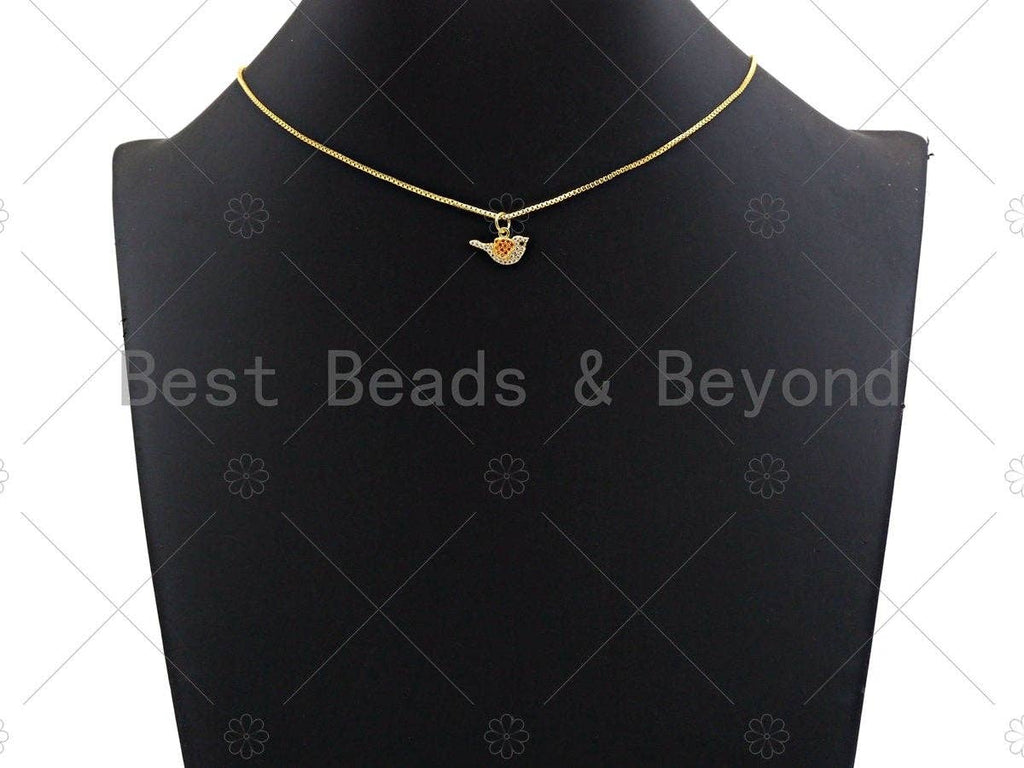 Cute CZ Micro Pave Little Bird With Heart Shape Charm, Bird Cubic Zirconia Pendant, Silver/Gold/Rose Gold, Animal Charm, 9x15mm, Sku#Y266