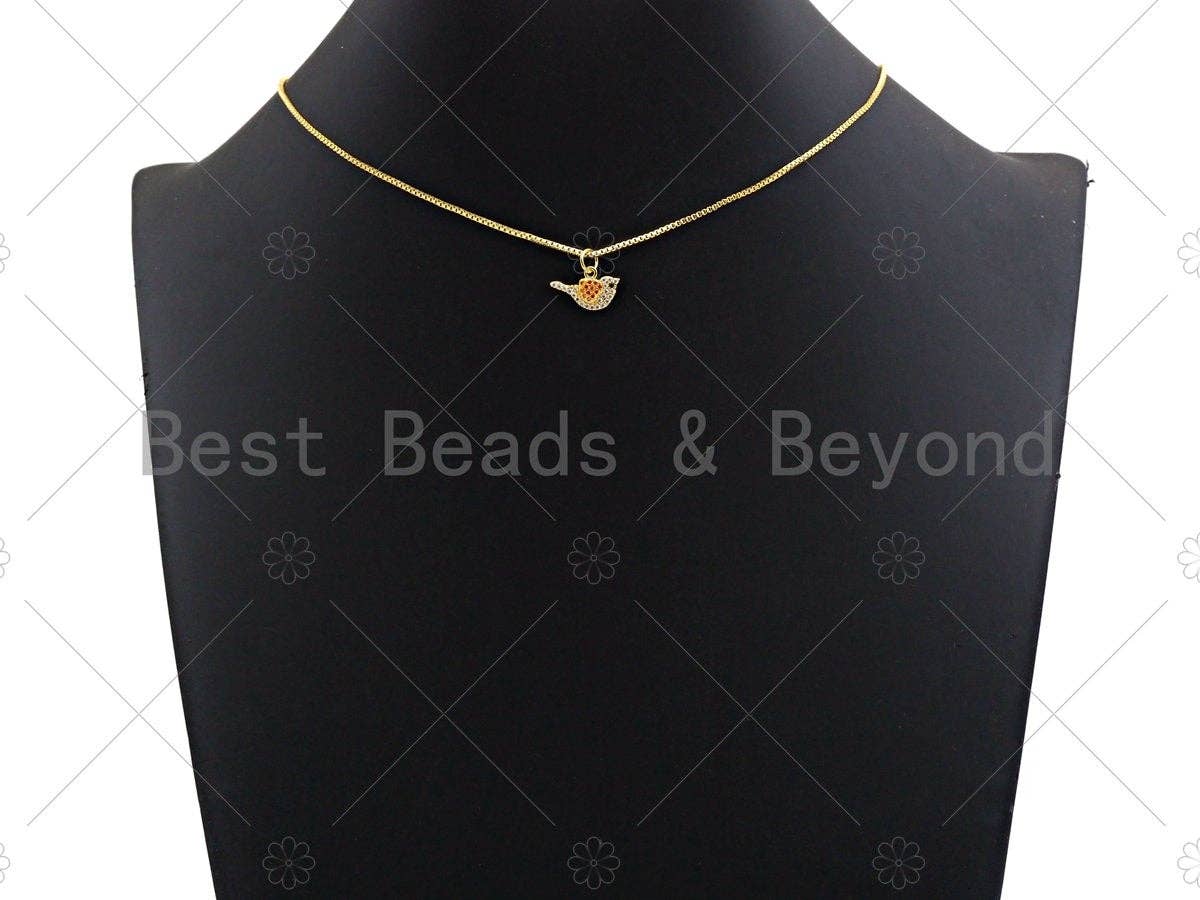 Cute CZ Micro Pave Little Bird With Heart Shape Charm, Bird Cubic Zirconia Pendant, Silver/Gold/Rose Gold, Animal Charm, 9x15mm, Sku#Y266