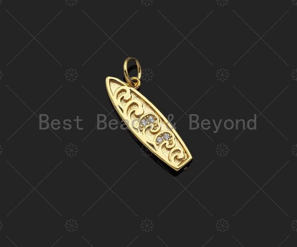 Gold Filled CZ Micro Pave Surfboard Shape Pendant,18K Gold Filled Surfboard Charm, Necklace Bracelet Charm Pendant,6x20mm,Sku#Y461