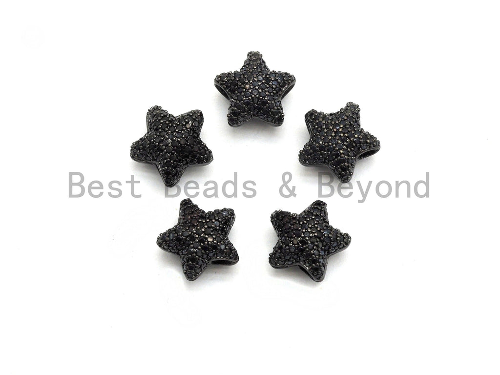 Black CZ Pave On Black Micro Pave Puffy Star Spacer Beads , Cubic Zirconia Star Spacer Beads,12mm, sku#C97