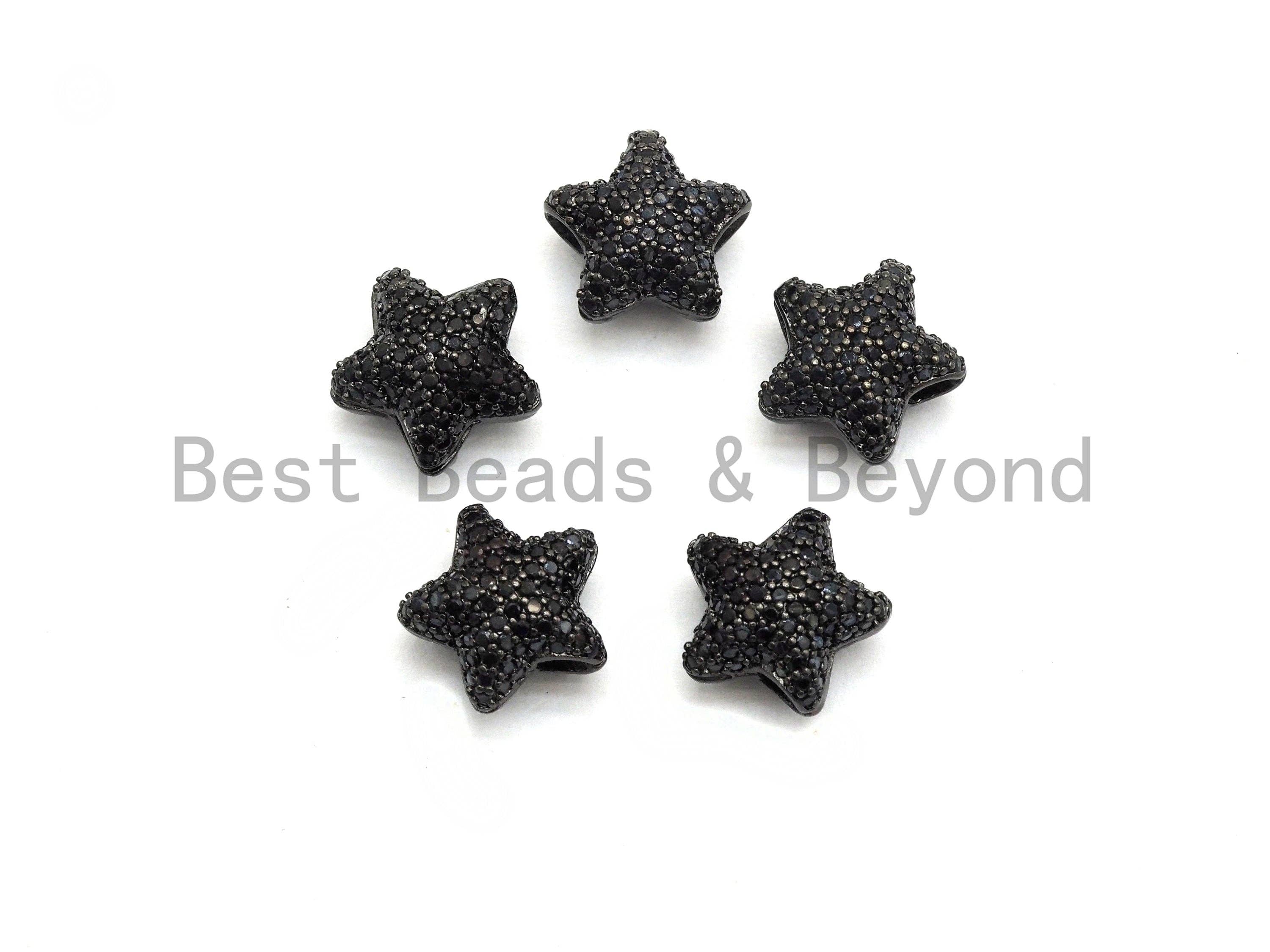 Black CZ Pave On Black Micro Pave Puffy Star Spacer Beads , Cubic Zirconia Star Spacer Beads,12mm, sku#C97