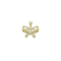 Clear Baguette CZ Gold Bowknot Charm Pendant, Sku#LK971