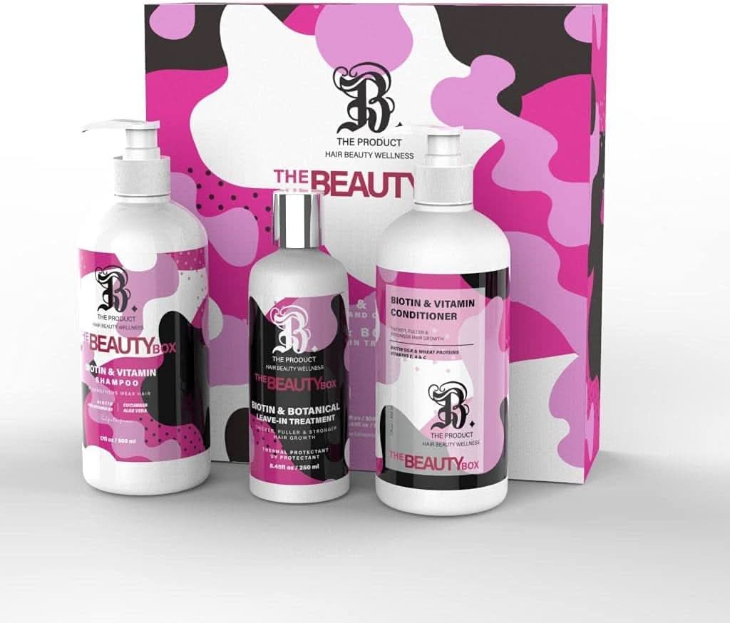 B THE PRODUCT BY THE BEAUTY BOX - Biotin Infused Shampoo and Conditioner Set 17fl oz each + Leave-in Treatment 8.2fl oz