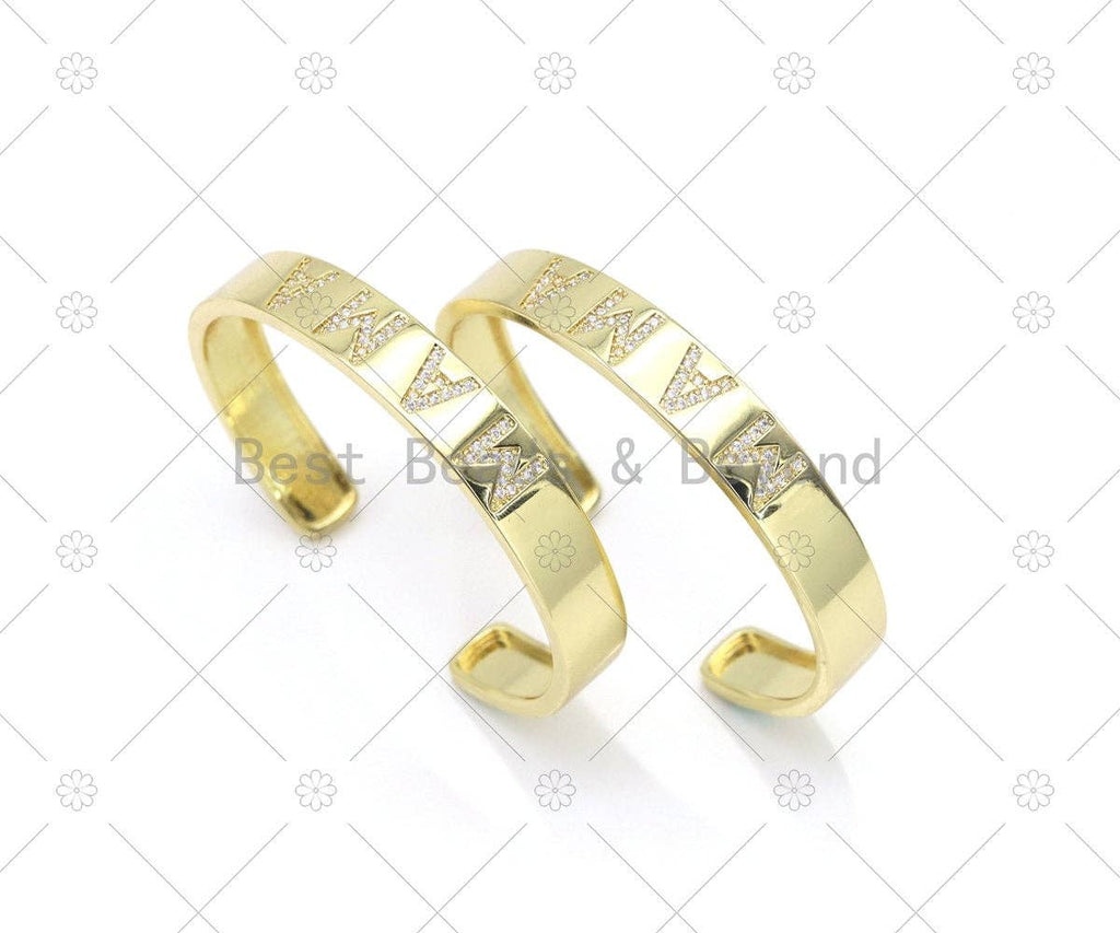 CZ Mirco Pave MAMA Word Open Cuff Bracelet, 18K Gold Filled