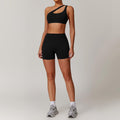 Slant Shoulder Bra + High-Waisted Shorts Yoga Set | Country Girl Fitness Outfit