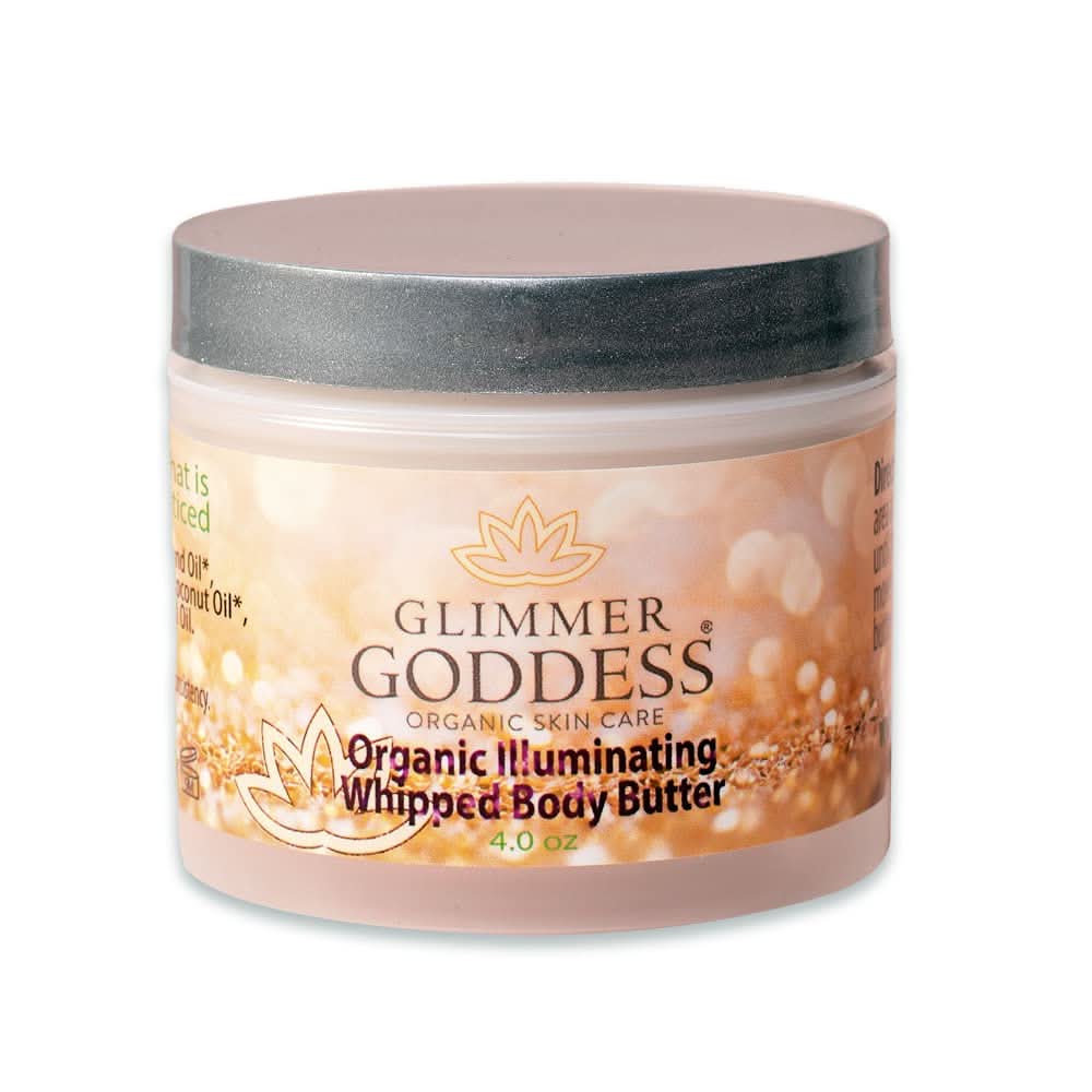 Glimmer Goddess Organic Shimmer Whipped Body Butter - Diamond Level 1 Subtle Glow 4 oz