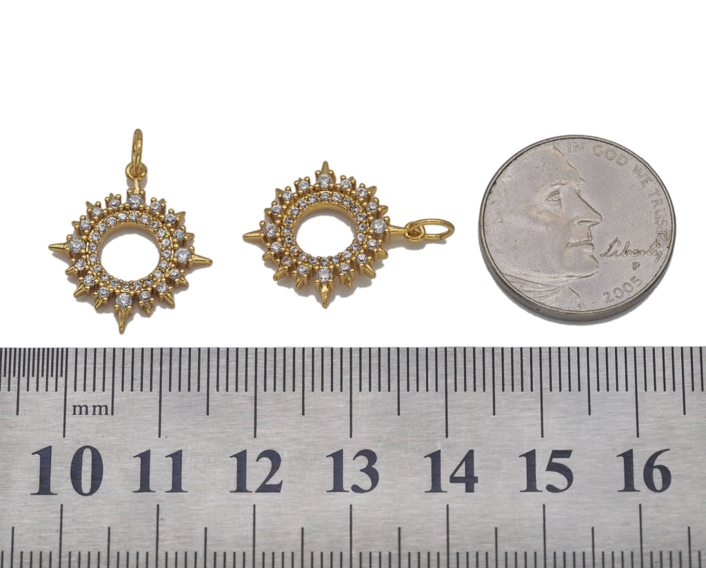 Gold CZ Pave Hollow out North Star Charm, Sku#Y739