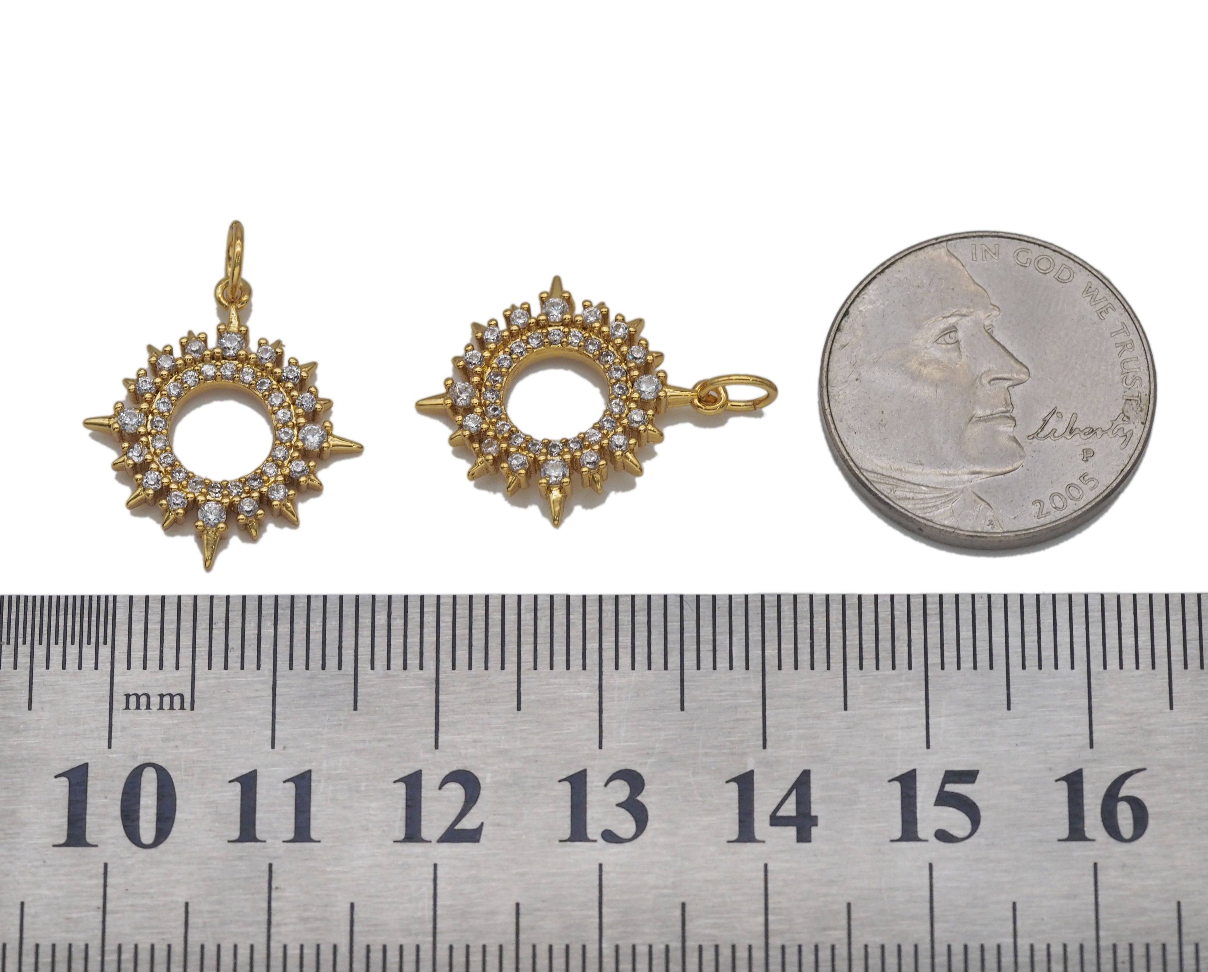 Gold CZ Pave Hollow out North Star Charm, Sku#Y739