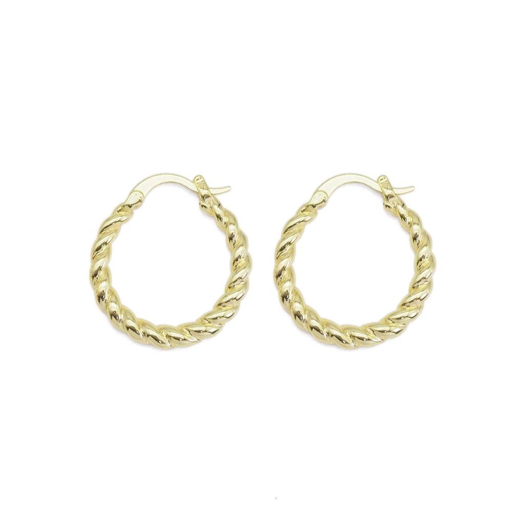Gold Twisted Medium size Everyday Hoop Earrings, Sku#ZX134