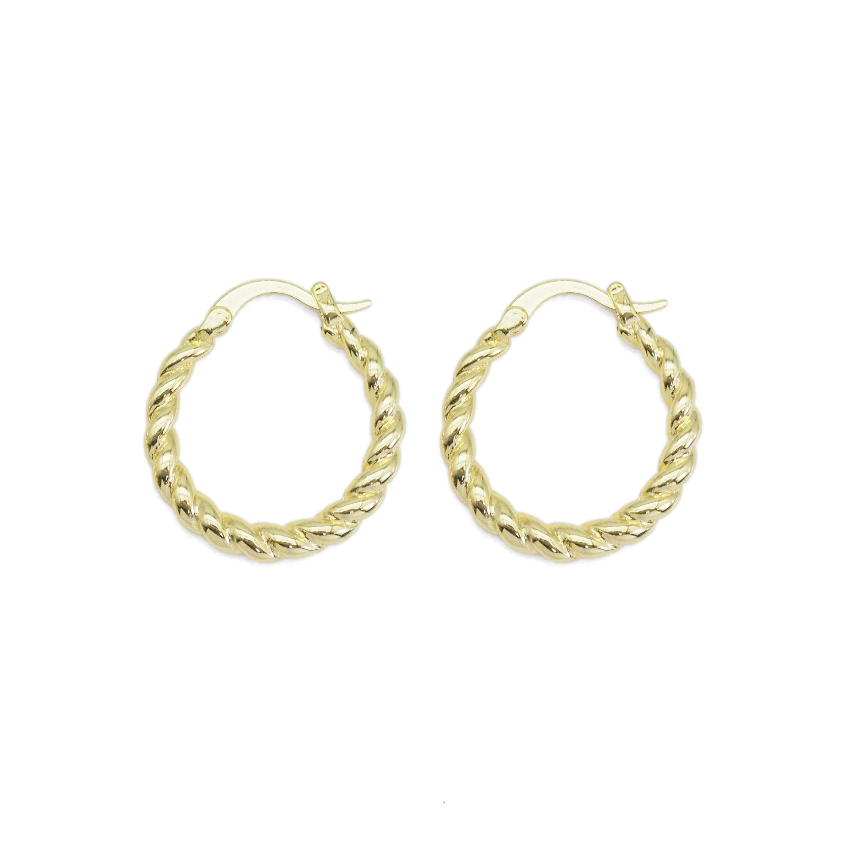Gold Twisted Medium size Everyday Hoop Earrings, Sku#ZX134