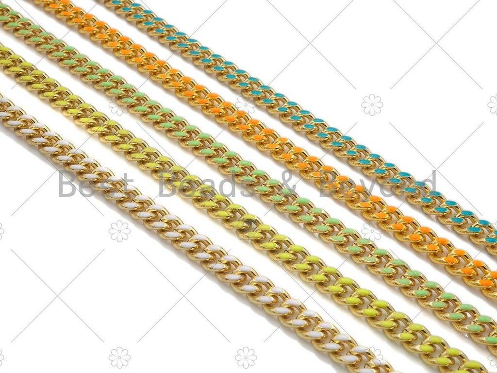High Quality Colorful Enamel 6x7mm Cuban Curb Chain by Foot, Gold Enamel Cuban Chain, Wholesale bulk Chain, sku#E519