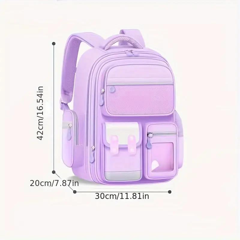 LLL Purple Cute Backpack Large Capacity Lightweight Bookbag Kawaii Casual Outdoor Daypack with Multiple Pockets and Adjustable Straps