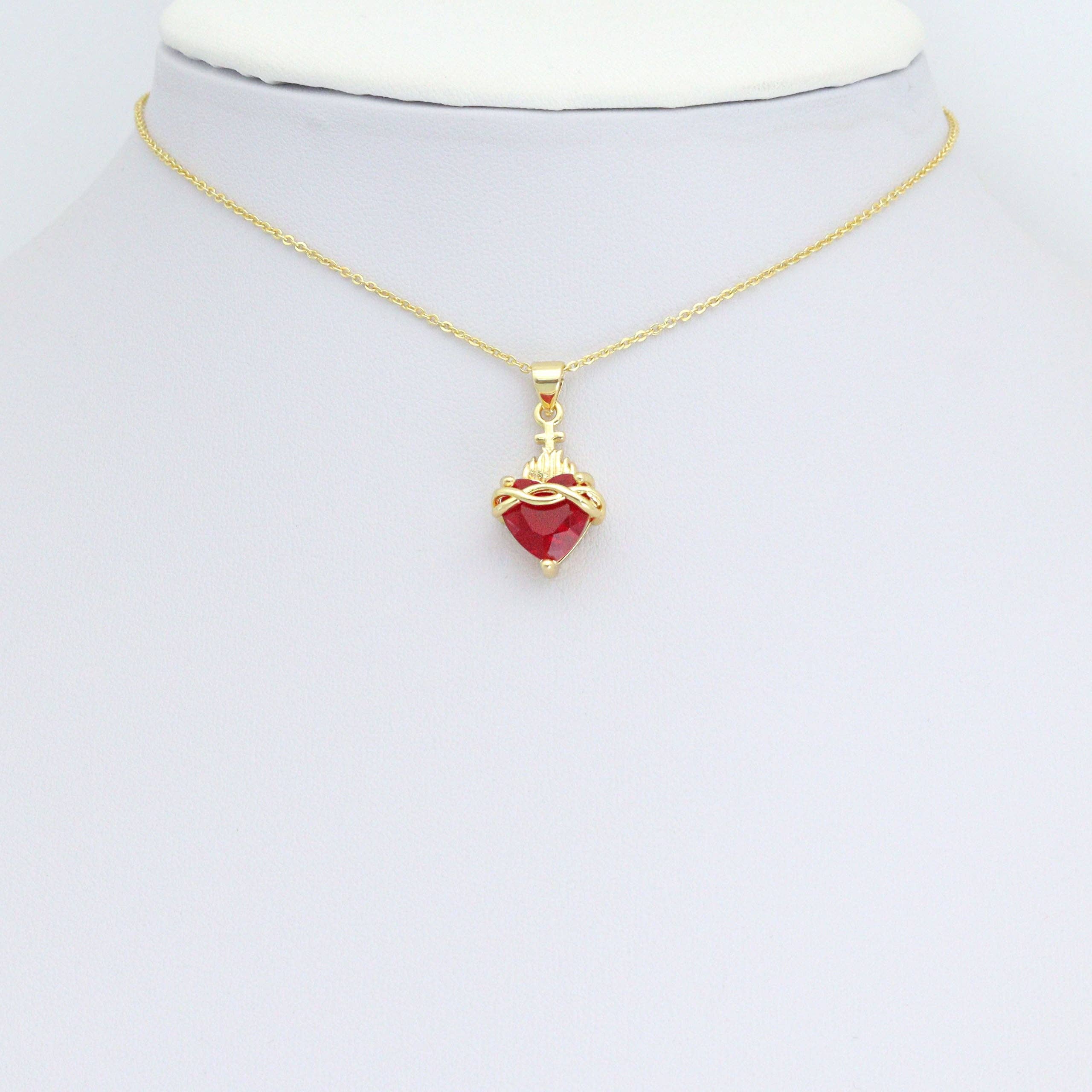 Red Heart Gold Cross Charm Pendant,Sku#LD712