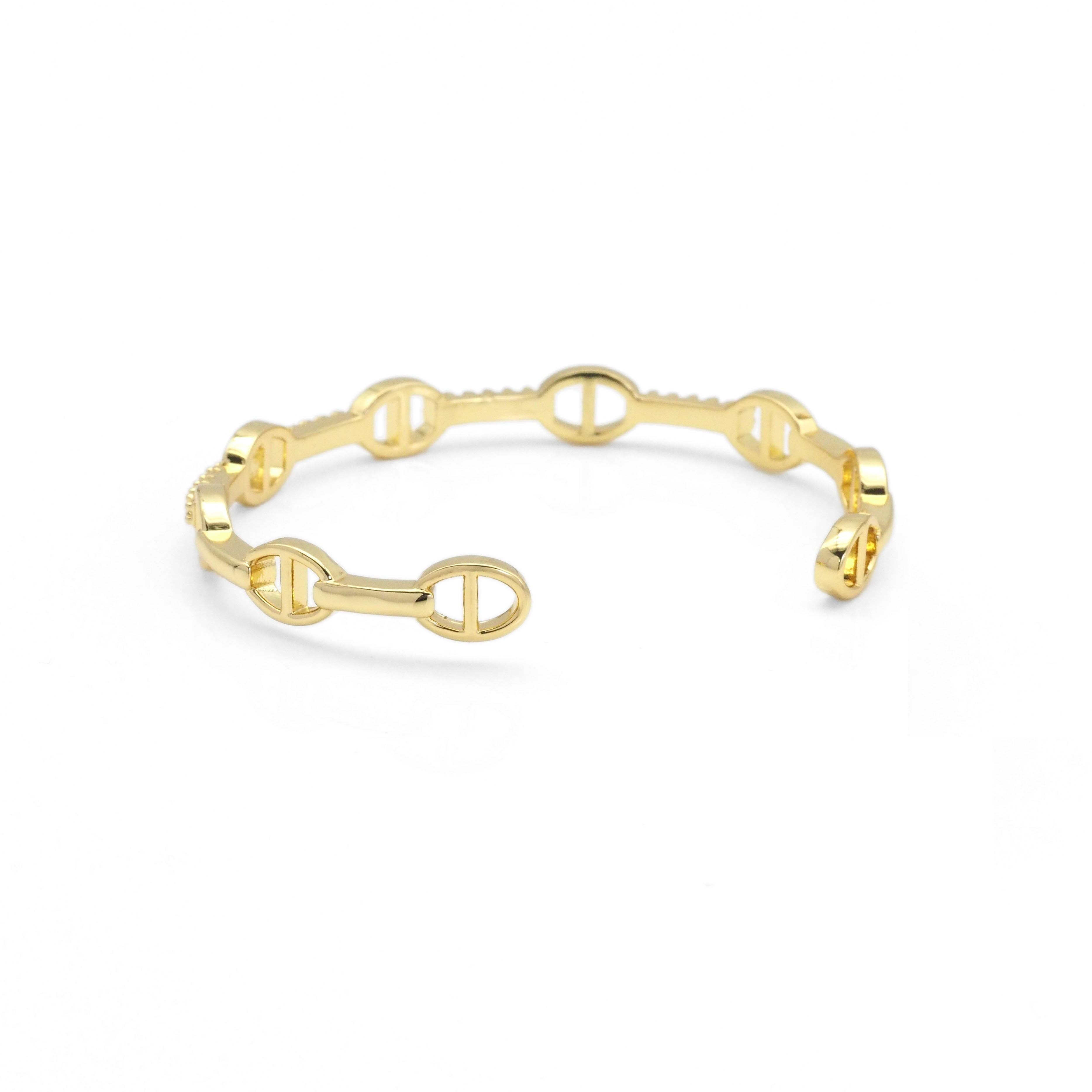 CZ Gold Oval Link Adjustable Bracelet, Sku#LX244