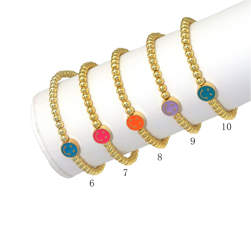 CZ Enamel Smiley Face Gold Hematite Bracelet, Sku#EF148