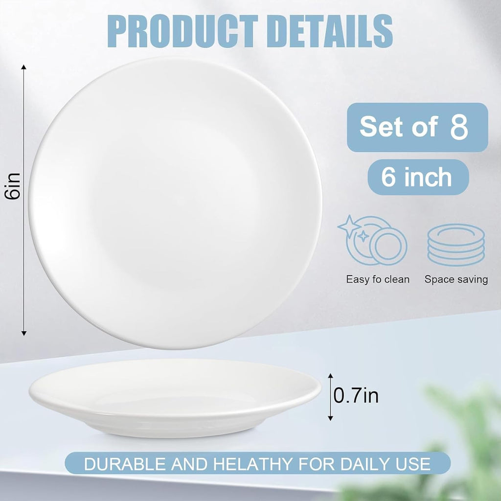 8 assiettes à dessert en porcelaine, 15 cm, assiettes à apéritif blanches, petites assiettes rondes blanches, petites assiettes pour apéritifs, assiettes à dessert en céramique pour gâteaux et collations, passent au micro-ondes et au lave-vaisselle