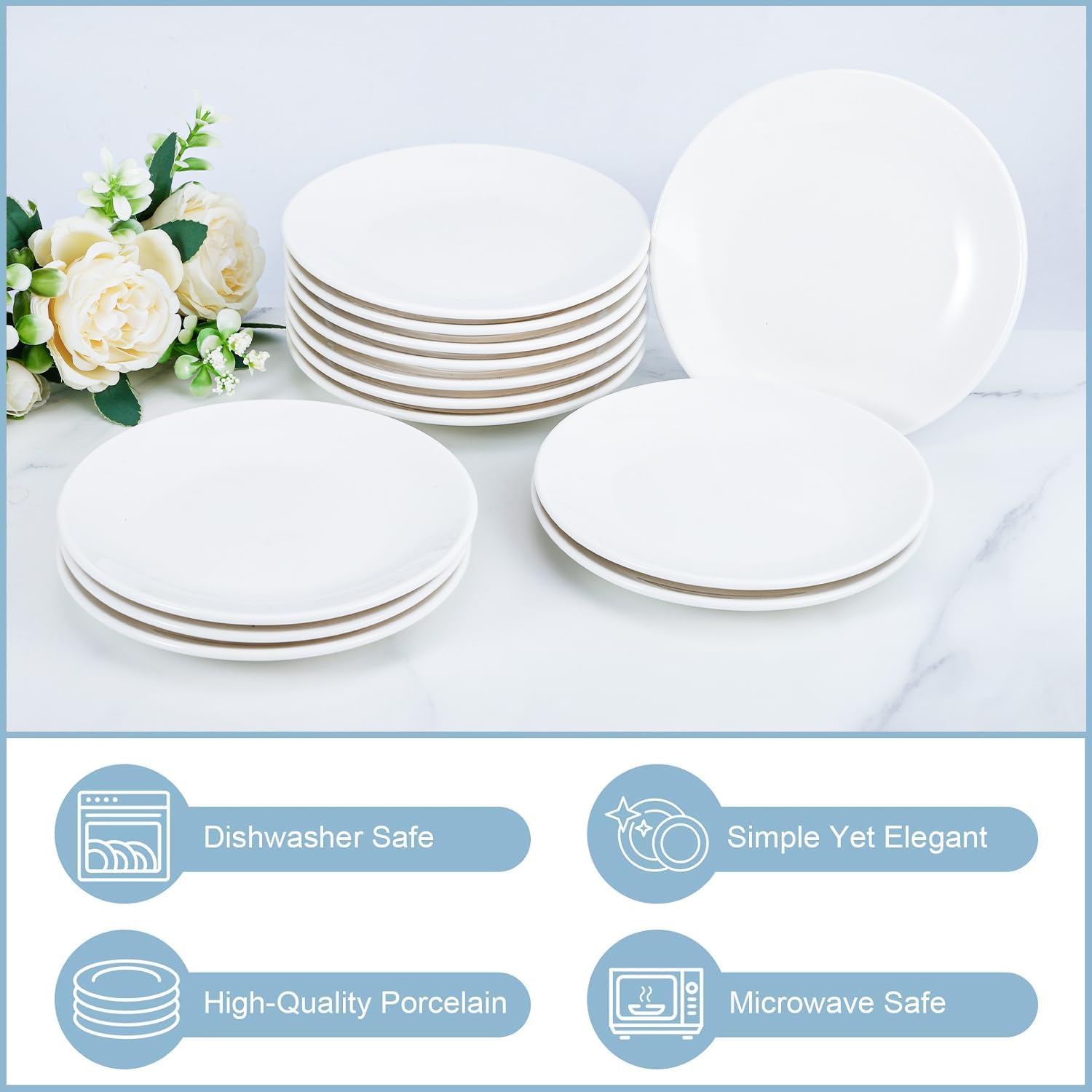 8 assiettes à dessert en porcelaine, 15 cm, assiettes à apéritif blanches, petites assiettes rondes blanches, petites assiettes pour apéritifs, assiettes à dessert en céramique pour gâteaux et collations, passent au micro-ondes et au lave-vaisselle