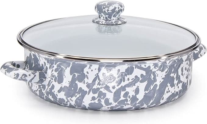 Golden Rabbit Non-Stick Enamelware 3 qt Saute Pan with Lid - Grey Swirl