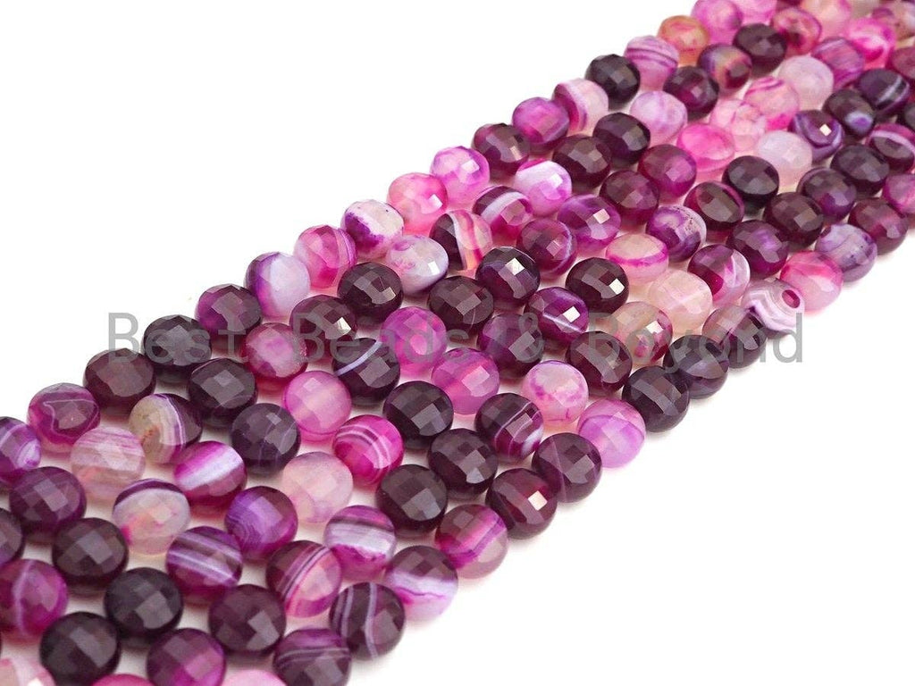 Double Sided Turtle Shell Cut Natural Purple Pink Agate Coin Shape beads, 6mm/8mm/10mm Checkerboard Cut Agate, 15.5" Full strand, Sku#UA84