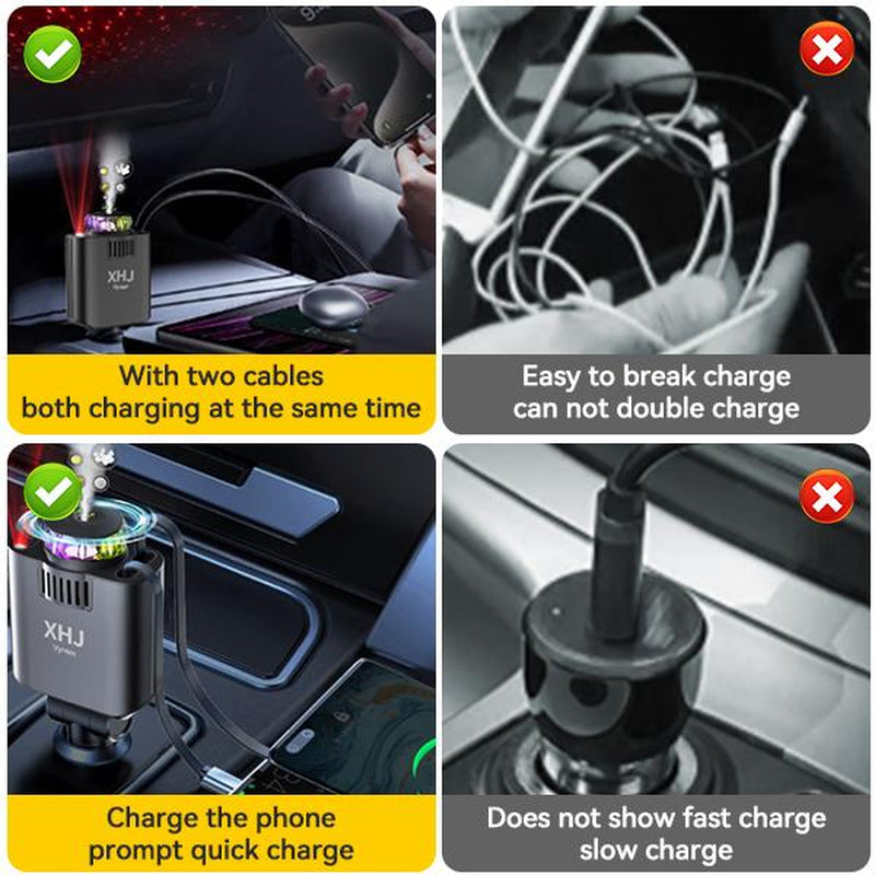 XHJ Starlight Car Air Freshener & Diffuser with Retractable Charger,Dual USB Ports Aromatherapy Freshener,Ambient Lighting,Complete Gift Set for Men,12-24V Compatibility