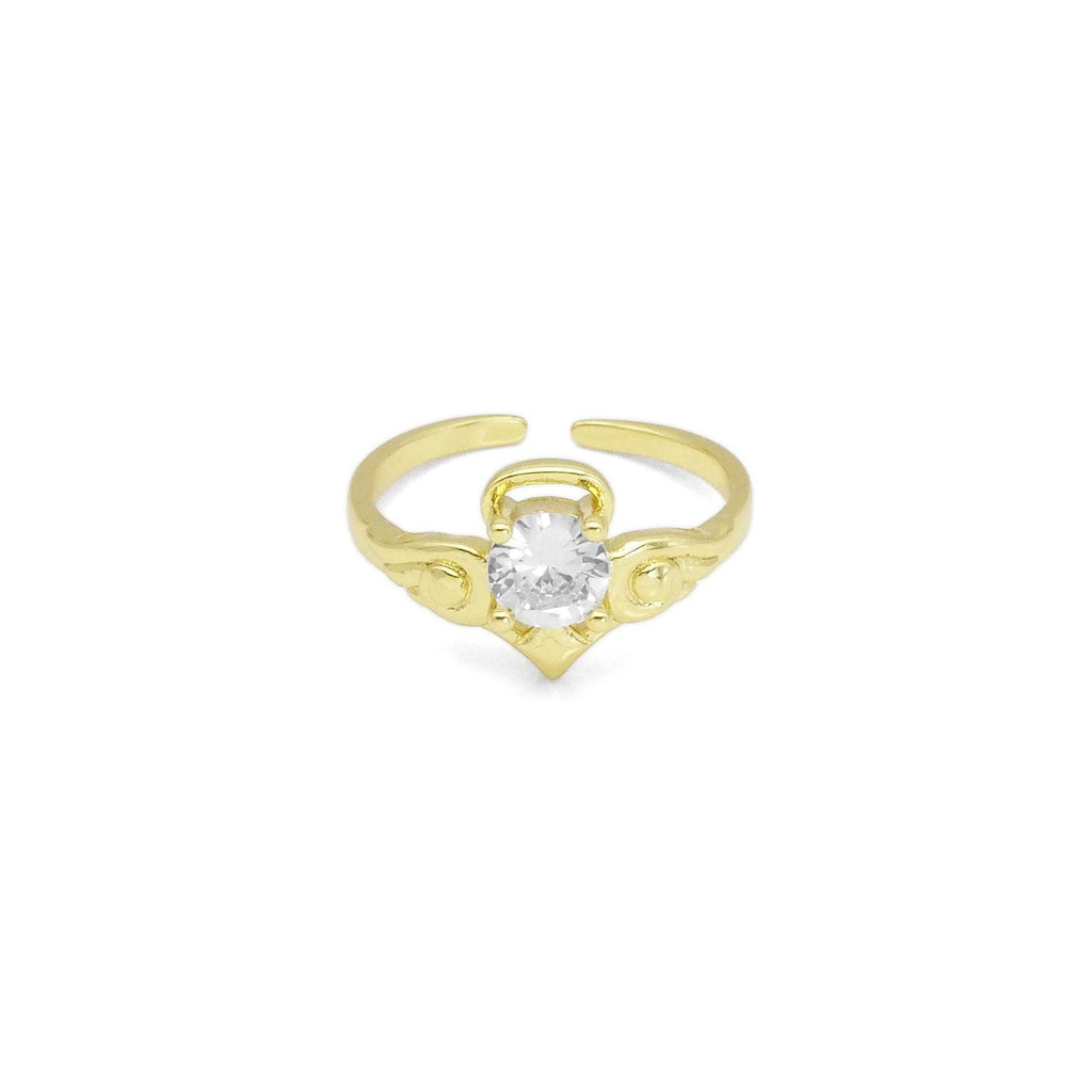 CZ Gold Diamond Angel Wing Heart Ring, Sku#Y899