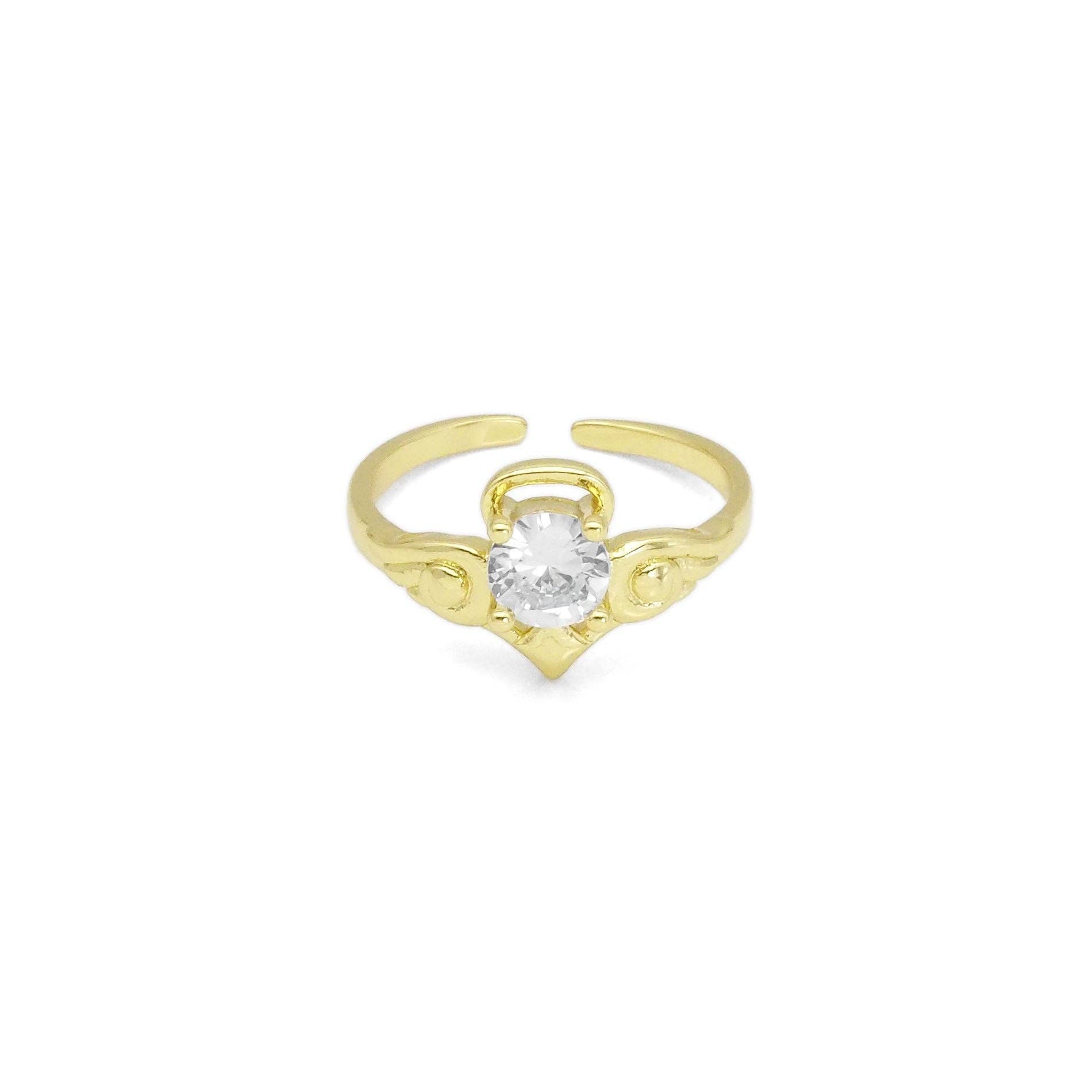 CZ Gold Diamond Angel Wing Heart Ring, Sku#Y899