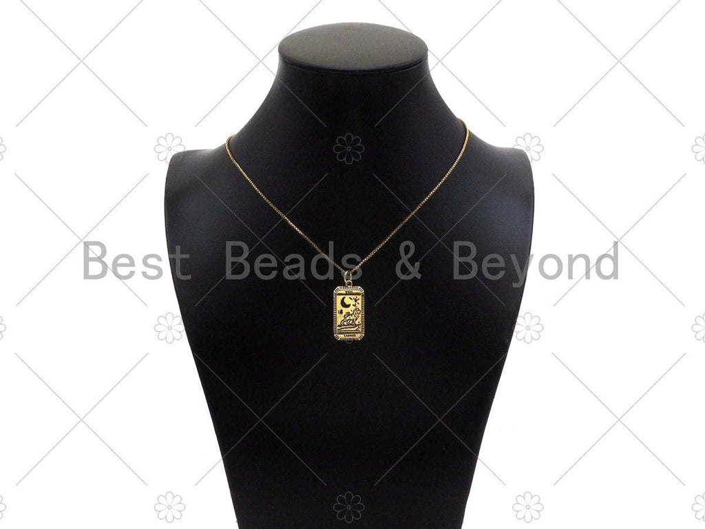Gold Filled Wolf Moon On Rectangle Shape Pendant,18K Gold Filled Medallion Charm, Necklace Bracelet Charm Pendant,15x28mm,Sku#Z1350
