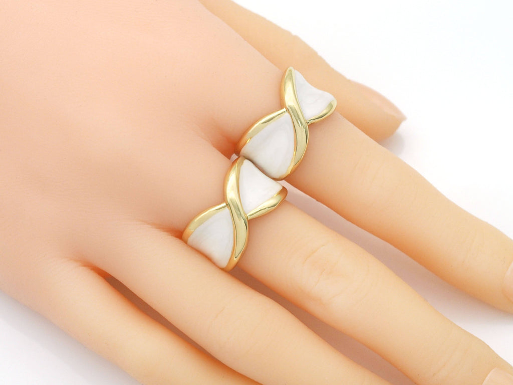 White Enamel Gold Bowknot Ring, Sku#LX125