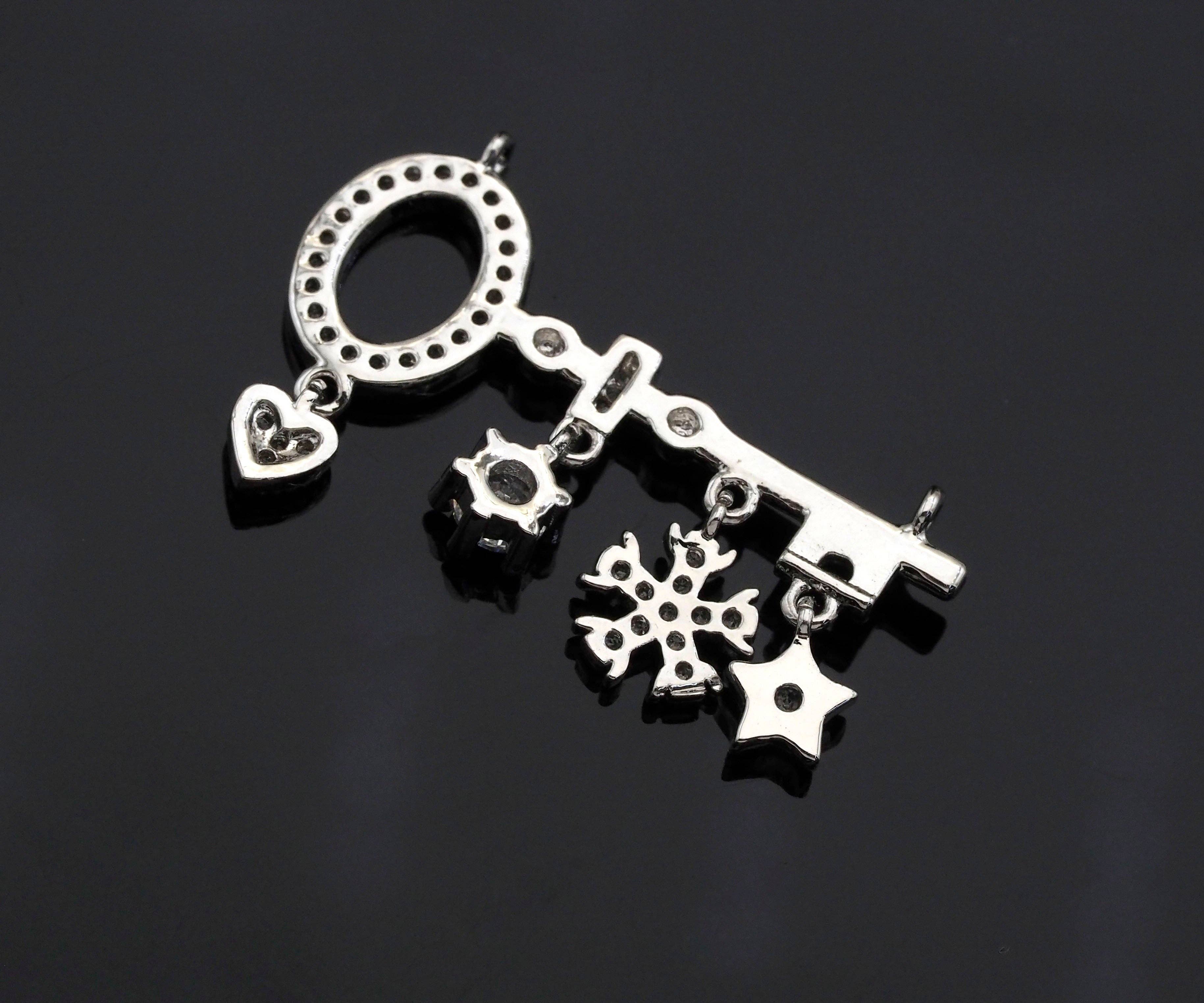 CZ Pave Star Flower Heart On Key Shape Charm, Sku#L290