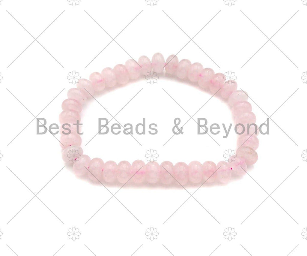 Quality Natural Rose Quartz Stretchy Bracelet, 4x6mm/5x8mm Elastic Fit Rondelle Smooth Bracelet, Sku#EF32