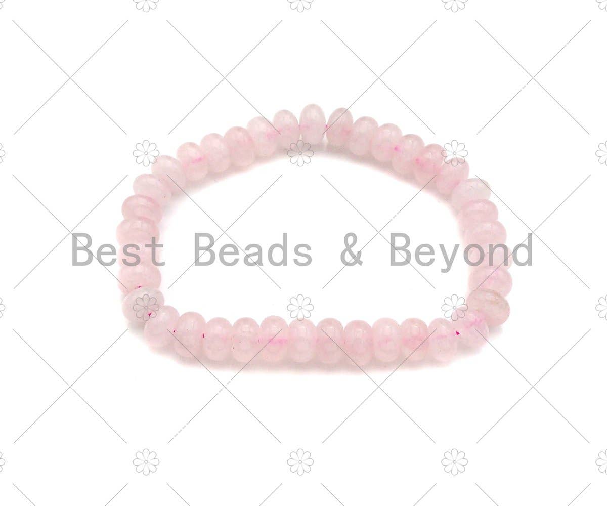 Quality Natural Rose Quartz Stretchy Bracelet, 4x6mm/5x8mm Elastic Fit Rondelle Smooth Bracelet, Sku#EF32