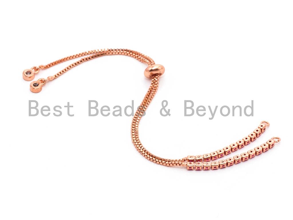 Fuchsia CZ Stud Sliding adjustable Half finished bracelet,Box chain with rubber stopper beads, connector link findings,sku#E372