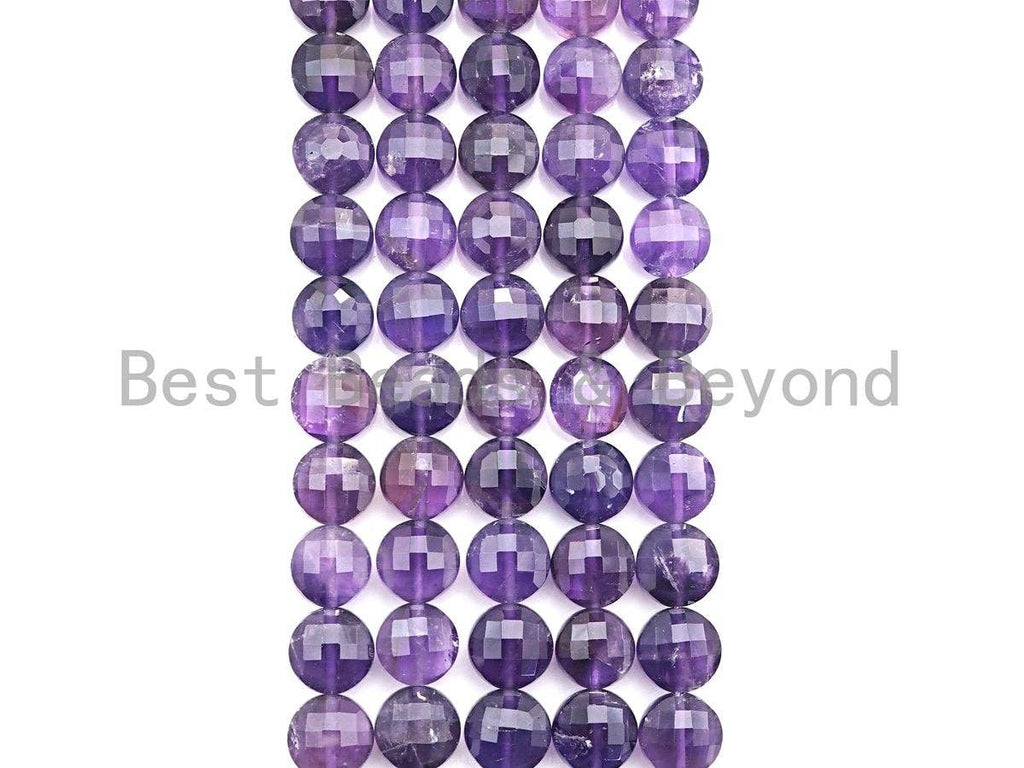High Quality Natural Checkerboard Amethyst Coin Shape Beads,Turtle Face Cut 10mm Amethyst Coin Beads, 16" Full strand, sku#UA55