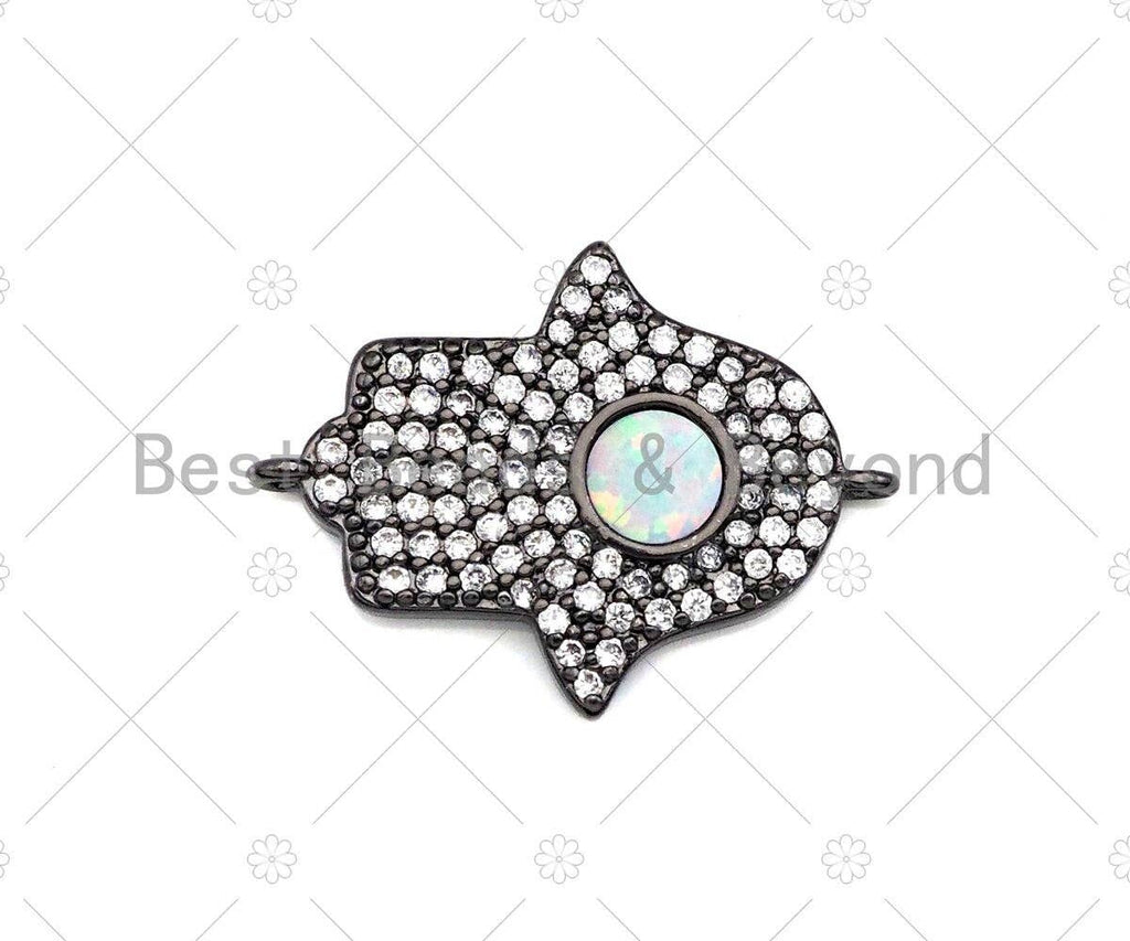 CZ Micro Pave Opal Hamsa Hand connector, White Opal Link,Cubic Zirconia Bracelet Necklace Connector,17x23mm, Sku#E528
