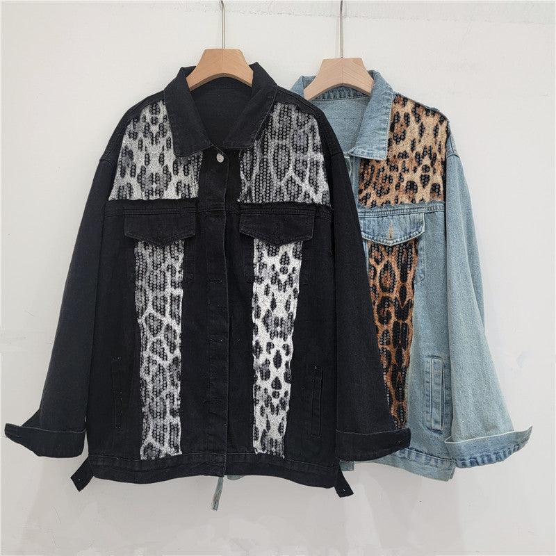 Veste en jean léopard sauvage – Mode cow-girl élégante avec imprimé léopard et paillettes