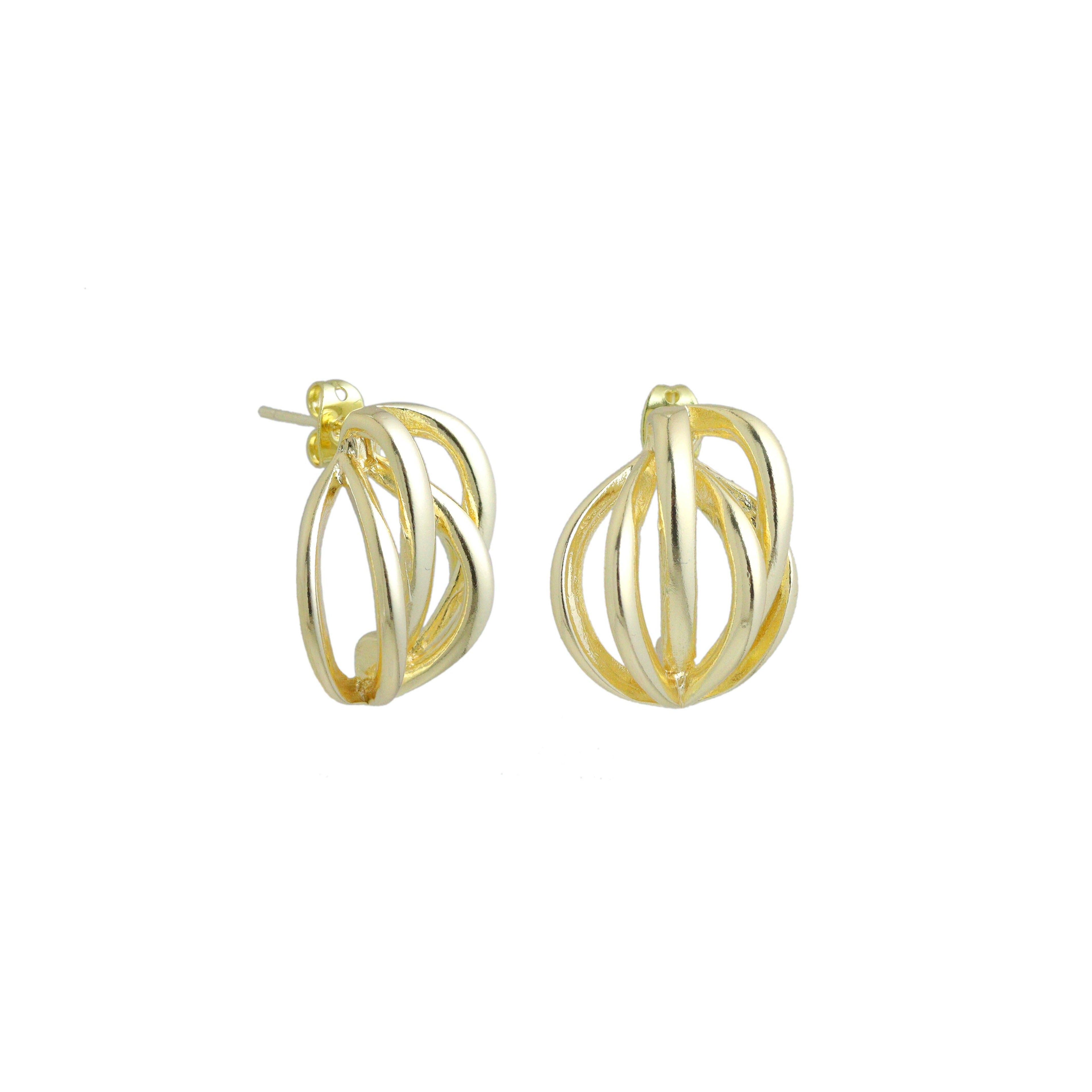 Gold Cage Shape Stud Earrings, Sku#ZX224