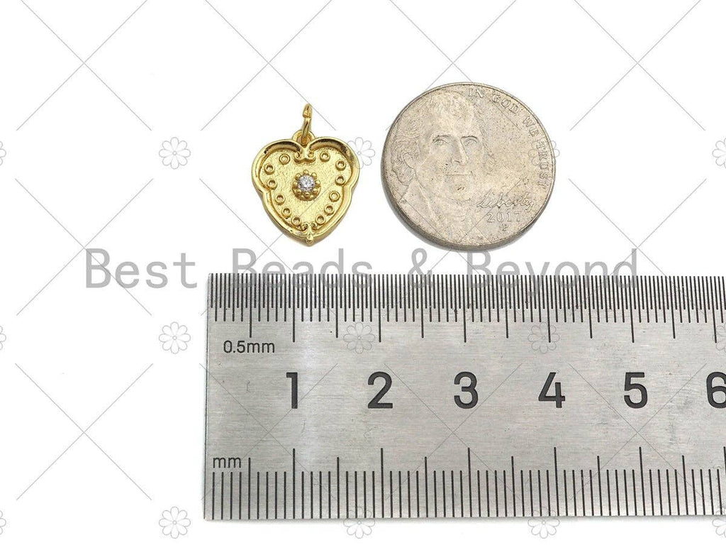 Gold Filled Flower on Heart Shape Pendant, Micro Pave CZ 18K Gold Filled Charm, Necklace Bracelet Charm Pendant,13x15mm,Sku#Z1354