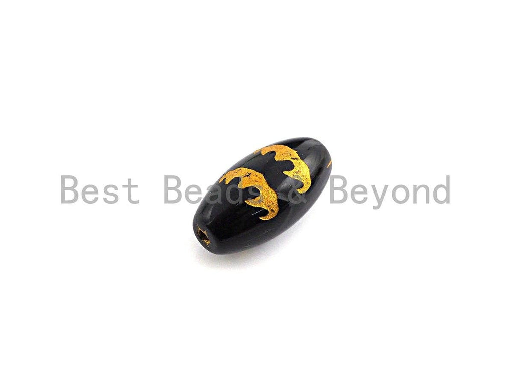 Natural Tibetan Agate Oval Shape Beads, Black Gold Dzi beads, Barrel Agate Beads, 10x20mm, sku#U592