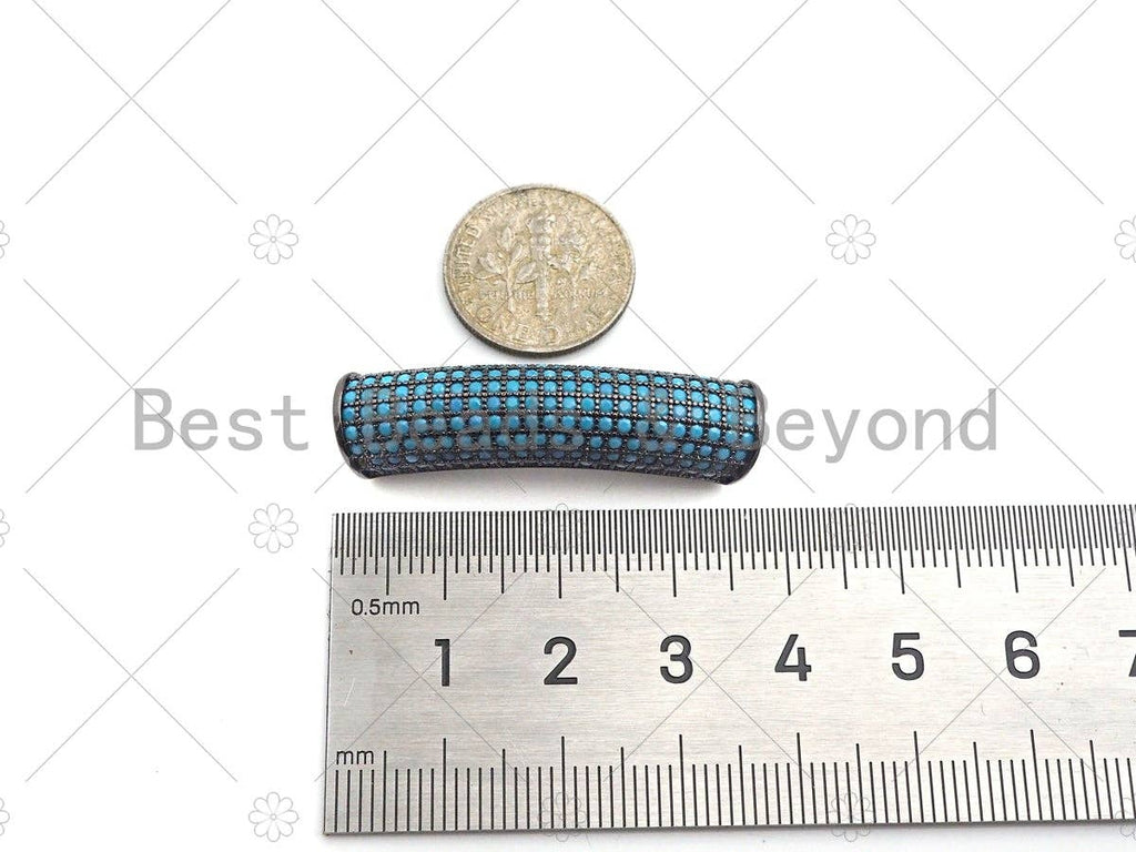 Turquoise CZ Micro Pave Half Full Pave Tube for Bracelet/Necklace, CZ Spacer in Silver/Gold/Rose Gold/ Black, Tube Beads, 38x8mm,sku#ML12