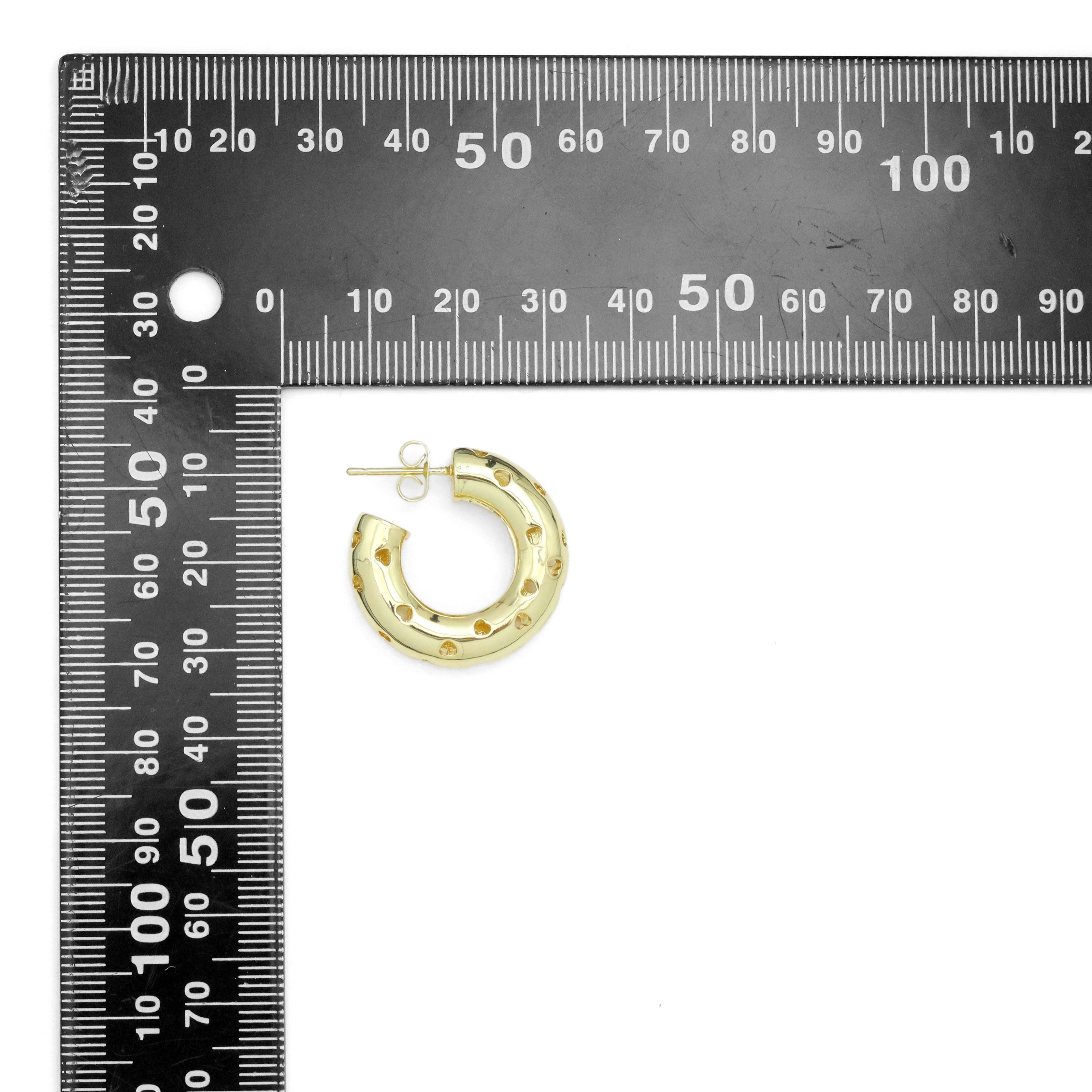 Gold Silver Hollow out Heart Thick Hoop Earrings, Sku#LD566
