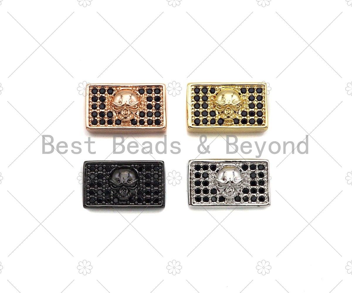 Black CZ Large Hole Embossment Spider Man Head Spacer Micro Pave Beads, CZ Cuboid Spacer Beads, Men's Bracelet Findings,13x8mm, SKU#LD12