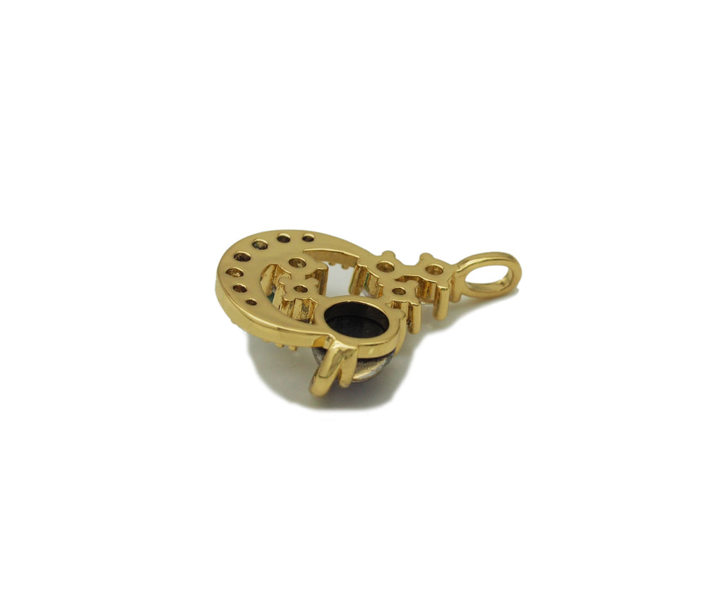 Gold CZ Earth On Cresent Moon Charm, Sku#Y705